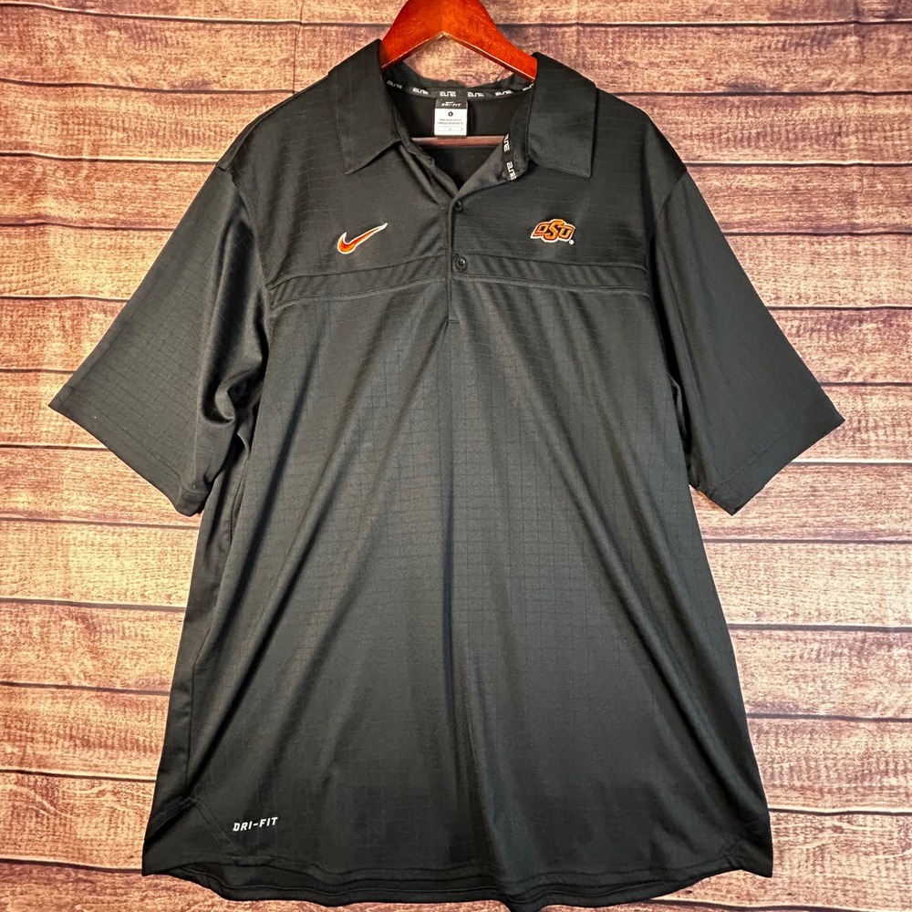Nike Dri-FIT Elite Oklahoma State Cowboys Polo Shirt Mens Large Black OSU NCAA